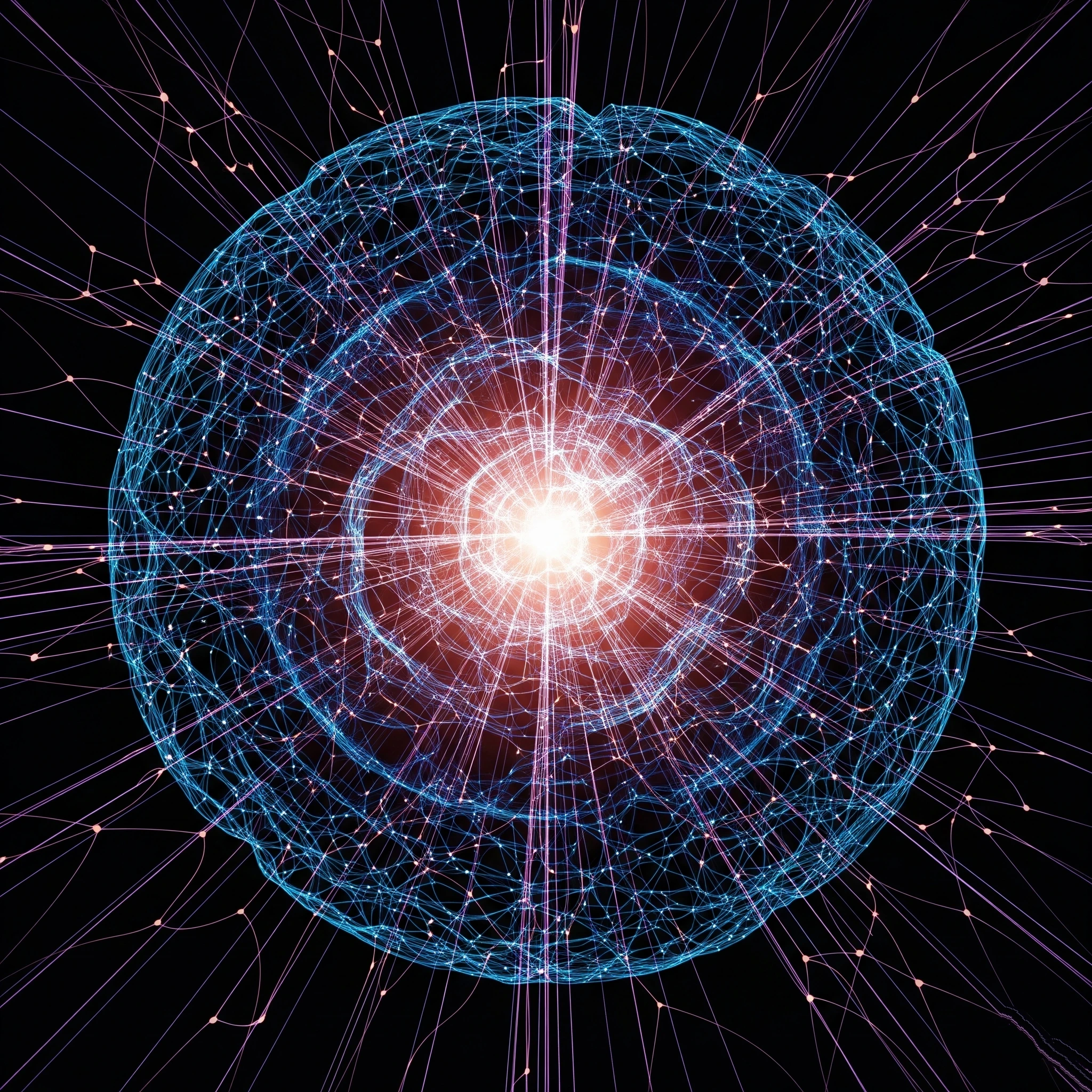 A sleek, abstract image of a glowing neural network orb, representing an autonomous AI brain.